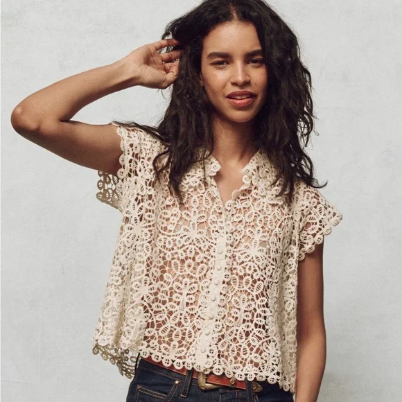 THE GREAT. The Lattice Top in Cream • NWT - Picture 1 of 10